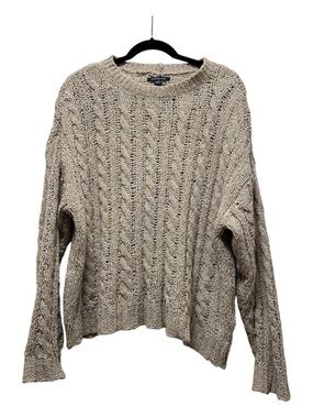 American Eagle Outfitters Beige Chenille Cable Knit Crewneck Sweater